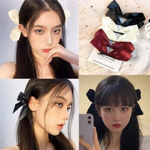 2pcs Black White Ribbon Hair Bows Clips Vintage Bowknot Side Hairpin Cute Girls Barrettes Headdress Hair Accessories for Women