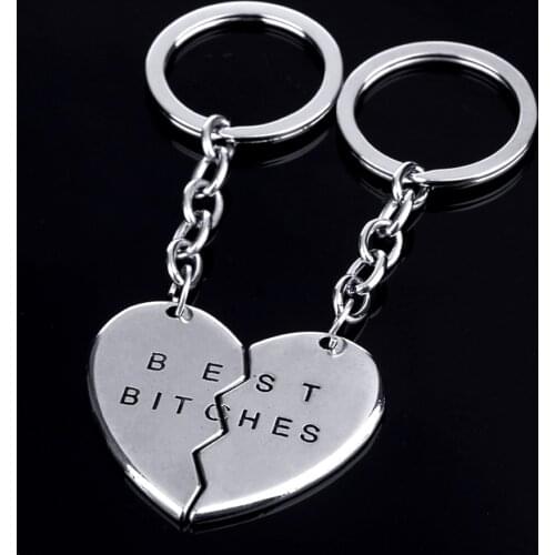 2PCs/Set Broken Heart Keychains Best Bitches Keyrings Jewelry Gifts For Best Friends Women Men Friendship BFF Key Chains