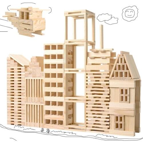 Wooden Construction Building Model Building Blocks Childrens Intelligence Building Blocks Toy 100 Wood Board Set Extract Game