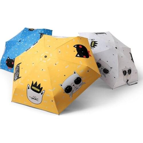 Hand-painted cat head childrens sun umbrellas for both sunny and rainy folding womens ultra-light small sunscreen UV S521