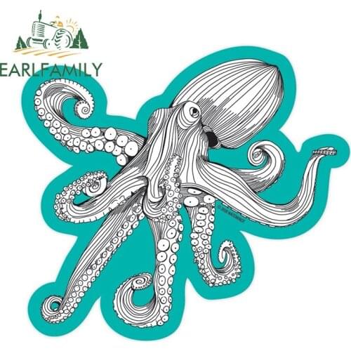EARLFAMILY 13cm x 11.7cm for Octopus Car Stickers Waterproof Anime Decals Creative Surfboard Windshield Decor Car Styling
