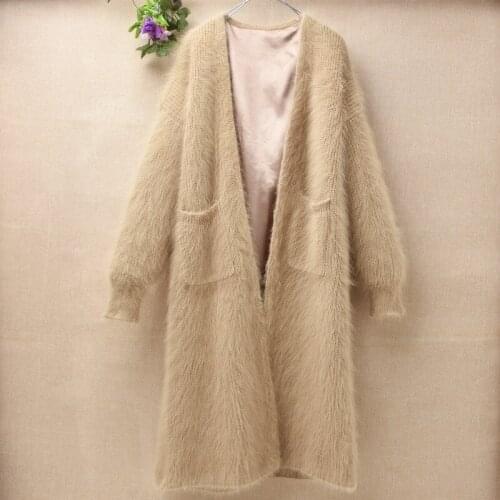 1.3KG heavy thick long fashion femme plush mink cashmere cardigan long sleeves loose angora rabbit fur knit sweater coat mantle