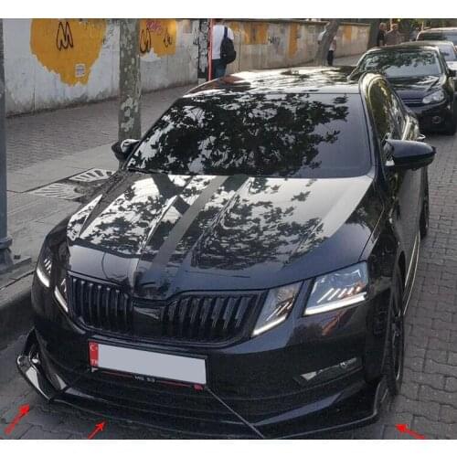 Skoda Octavia Front Bumper Attachment 2013 2014 2015 2016 2017 2018 2019 Gloss Black 3 Pcs