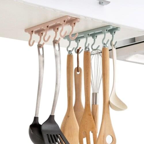 Kitchen Hooks Cupboard Towel Storage Holder 3M Seamless Closet Kitchen Tools Key Organizer 6 Hook Rack