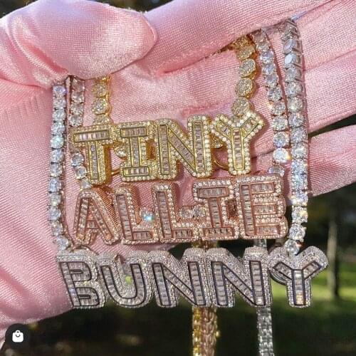 Icy Baguette Custom Letters Pendant with Tennis Chain Link Custom Name Necklace Personalized Name Plate Choker Nice Gift for Her