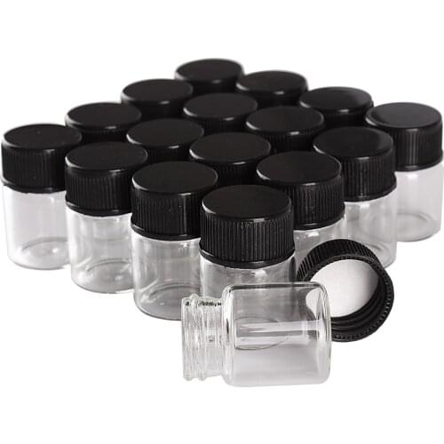Lots 100 pieces 5ml 22*30mm Tiny Glass Bottles with Black Plastic Caps Spice Jars Perfume Bottle Art Crafts