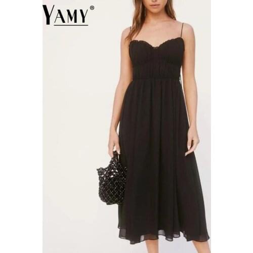 Midi dresses for women Summer 2021 chiffon dress casual sexy spaghetti strap dress v neck halter backless dress party black