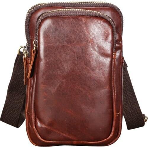 Men Multifunctional shoulder bag Genuine leather mobile phone bag male first layer cowhide outdoor cowhide retro waist small bag