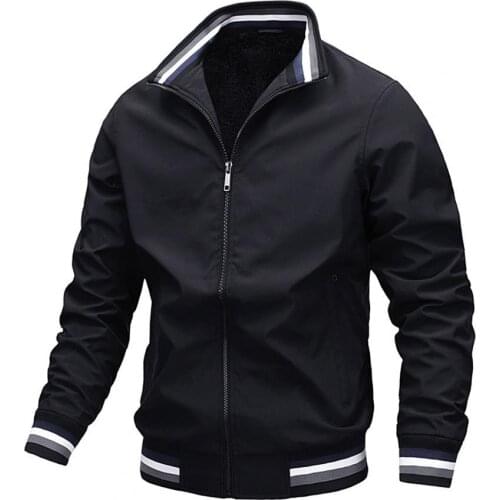 Men Spring Autumn Plush Long Sleeve Zipper Polyester Solid Color Outwear Coat Mens Clothing