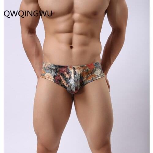 Sexy Gay Underwear Men Briefs Shorts Panties Flowers Printed Breathable U Convex Pouch Low Waist Underpants Cueca Briefs