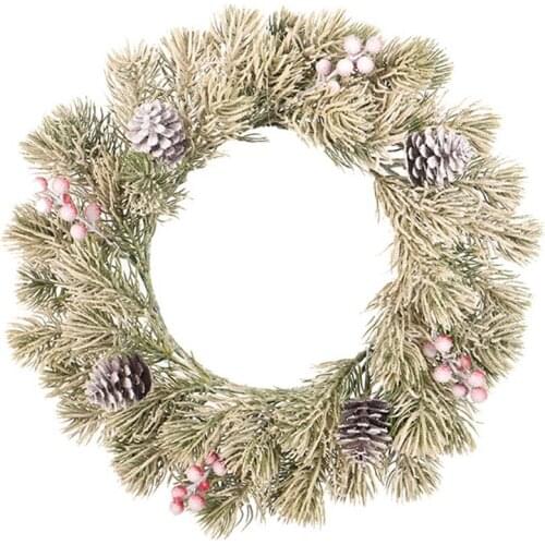 New Christmas Wreath Artificial Wreath Flocking Pine Needles Natural Pine Cones Frosted Reusable Holiday Decoration Wreath