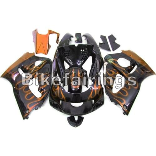 Black and Orange Flames Fairings For Suzuki 1996 1997 1998 1999 GSXR600 GSXR750 96 97 98 99 Sportbike ABS Bodywork Kit