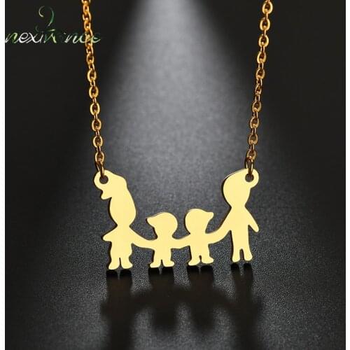 Nextvance Two Boy Parent Happy Family Necklace Gold Kids Children Pendant Necklaces for Birthday Gift Bijoux