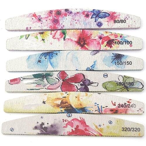 5/10pcs lot New Nail File Flower Printed Nail buffer Colorful Lime a ongle 80/100/150/180/240 Professional Manicure Tools