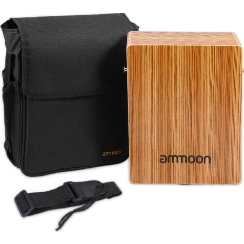 Ammoon Portable Traveling Cajon Box Drum Flat Hand Drum Wooded Percussion Instrument with Strap Carry Bag