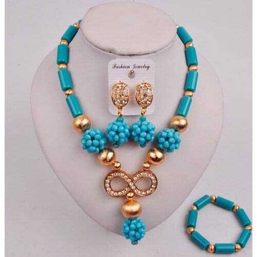 Latest Aqua Blue Nigerian Wedding African Beads Jewelry Set Crystal SZQ-02