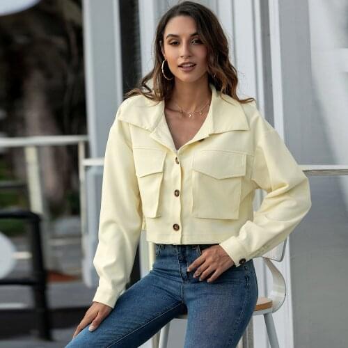 Casual Jacket Women 2020 Autumn Winter Lapel Big Pockets Short Jacket Retro Female Loose Long Sleeve Button Basic Harajuku Coats