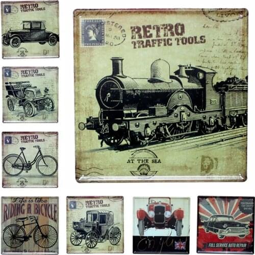 Retro Traffic Tools Vintage Car Tin Signs Wall Picture for Living Room Art Home Decor Wholesale 30X30CM I-2