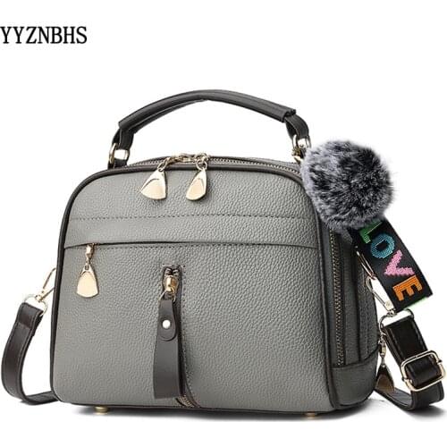 Luxury Brand Handbags Women Leather Handbag Shoulder Lady Cross Body Bag Zipper Hairball Women Small Messenger Bags Bolso Mujer
