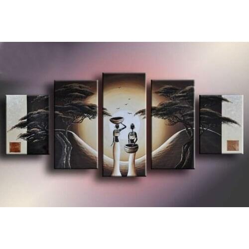 Hand-painted wall art African national bird hill home decoration african art Landscape oil painting on canvas 5pcs/set