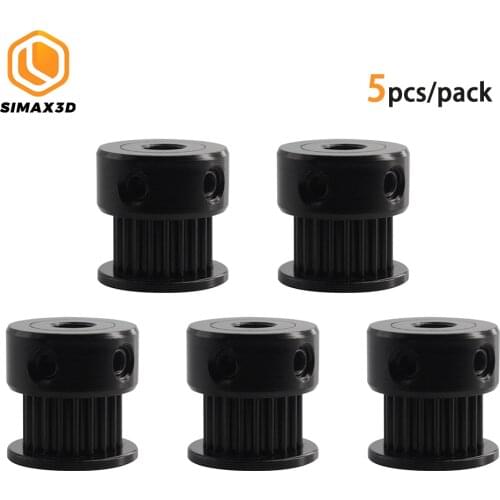 SIMAX3D 5pcs Black GT2 Aluminum 20 Teeth Timing Pulley Bore 5mm Width 6mm Perfect Fit for 3D Printer 6mm Width Timing Belt