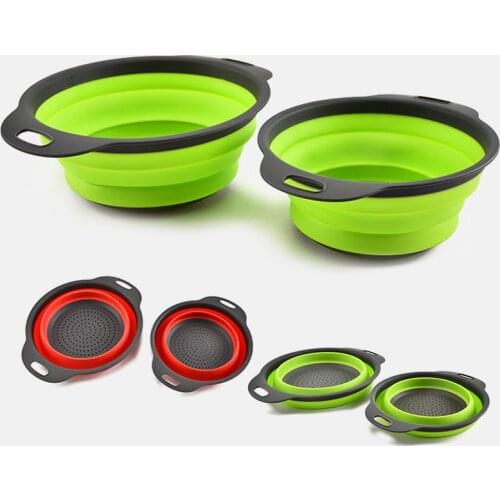 Foldable Silicone Strainer Basket with Square Shape Fruit Vegetable Washing Drainer Handle Organizer Etagere Kitchen Accessories