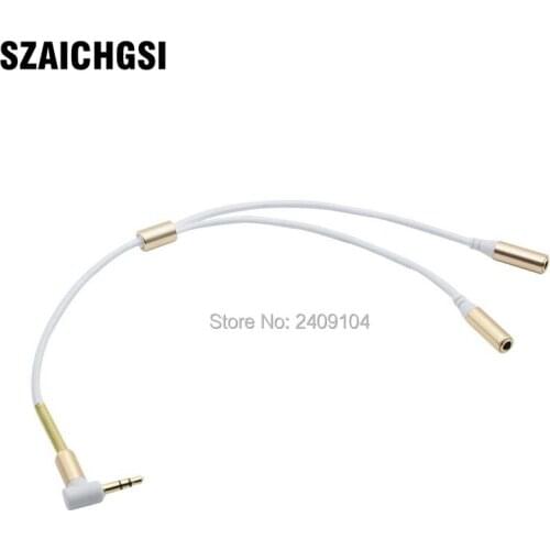 SZAICHGSI 90 Degree Angled Audio Conversion Cable 3.5mm Male To 2 Female Headphone Jack Splitter Aux Adapter Cable 1000pcs/lot