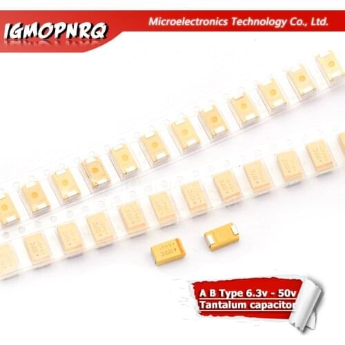10pcs A B Type Tantalum Capacitor 100UF 0.22UF 1UF 4.7UF 10UF 22UF 33UF 47UF 6.3V 10V 16V 25V 35V 50V 106 107 476 105 226 336