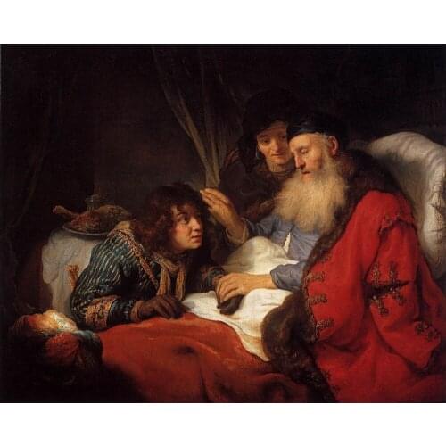 TOP ART # An elderly Isaac blessing Jacob, oil on canvas by Govert Flinck, copy PRINT painting on canvas-- free ship cost