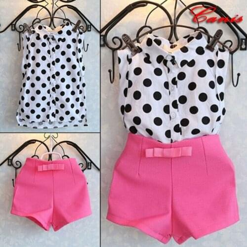 1-6Y Baby Girls Tops Shorts Sleeveless Polka Dot T-Shirt Pink Pants Kids Outfits