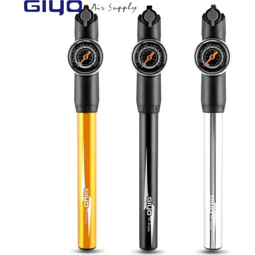 GIYO 120psi Bicycle Pumps Extractable Hose High Pressure Hand Mini Pump With Gauge Ball Needle Tire Inflator Air Cycling Pump