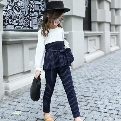 Spring School Kids Striped Outfits Top Shirts & Pants Suits Girls Clothing Sets Autumn Patchwork Teen Clothes For Girls Set