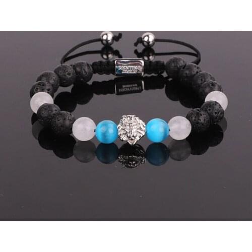 High quanity Stainless Steel Lion Head Cat Eye Lava Stone Beads Yoga bracelet Men Women Jewelry