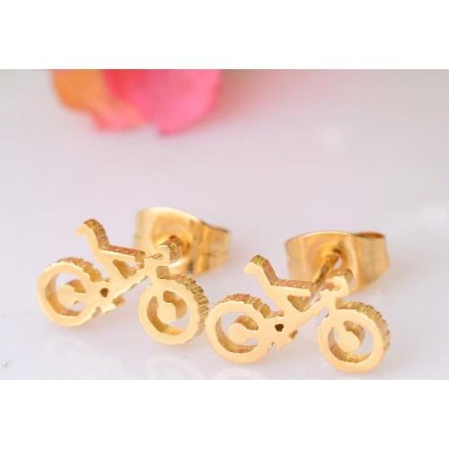 High Quality Bicycle Stainless Steel Stud Earring Gold Color Earring for Men and Women Never Fade 024