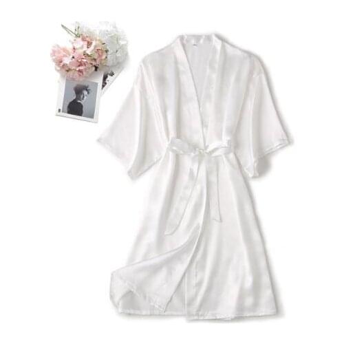 Women Satin Nightgown Bride Bridesmaid Wedding Robe Faux Silk Kimono Bathrobe Gown Sleepwear Sexy Home Clothes Nightwear