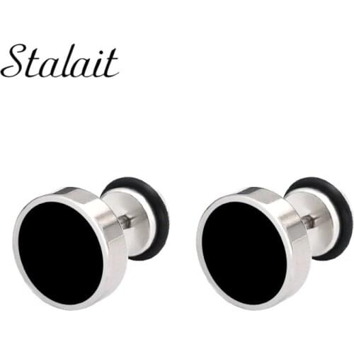 Women Fashion Titanium Steel Earrings Stainless Steel Round Cake Dumbbells Drop Glue Drop Barbell Earrings Female Hypoallergenic