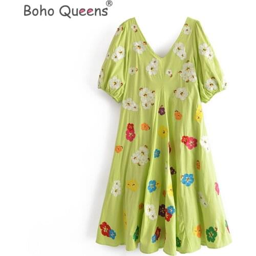 Boho Queens women floral print beach Bohemian dress Ladies rayon Boho mini dress vestidos