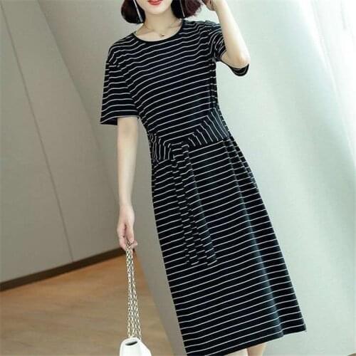 Plus Size Dresses Summer Wear for Women Striped Long High-Waisted Dresses Woman Dress Vestido De Mujer Femme Robe