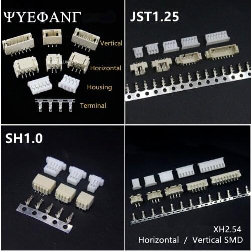 10sets 1.0 1.25 1.5 2.0 2.54 SH/JST/ZH/PH/XH 1.25MM 2.0MM 2.54MM Horizontal / Vertical SMD Pin Header + Housing + Terminal Set