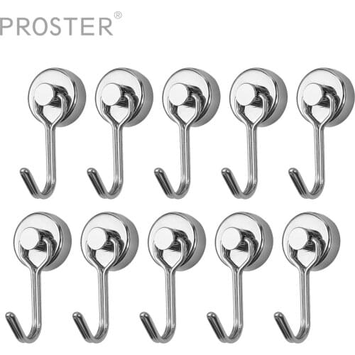 Proster 10Pcs 20mm Powerful Magnetic Hooks Swivel Swing Heavy Duty Neodymium Magnet Hook Kitchen Home Magnetic Hook Support 15kg