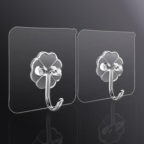 10Pcs Transparent Wall Hooks Waterproof Oilproof Self Adhesive Hooks Reusable Seamless Hanging Hook For Kitchen Bathroom Office