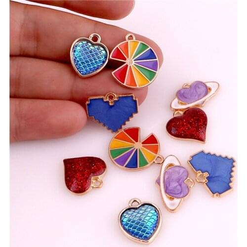 20x Mix Colors Gold Metal Enamel Heart Charm Pendants Dangle Earring Fashion Jewelry Making