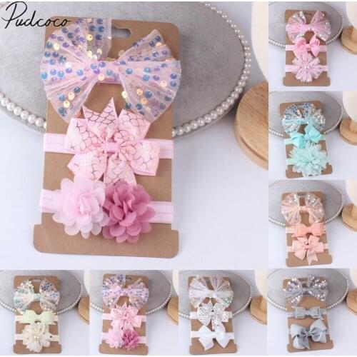 2019 Baby Accessories 3Pcs/Sets Newborn Baby Girl Toddler Lace Flower Hair Band Headwear Kids Bling Bling Headband Baby Shower