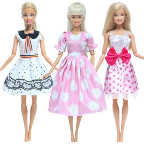 3 Set Doll Dress Cute Flower Pattern Pink Dot Skirt Daily Casual Wear Outfit Accessories for Barbie Dolls Girls Dollhouse Toy