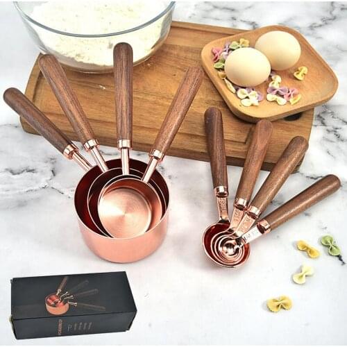 4pcs Kitchen Tools Baking Accessories Measuring Spoon Measuring Cup Walnut Handle Copper Measuring Spoon Scale Measuring Spoon