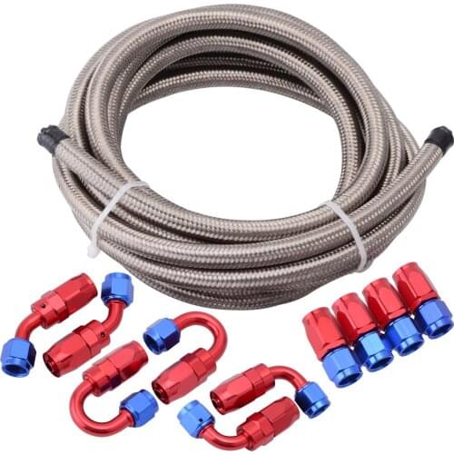 Car 16Feet AN6 Stainless Steel Braided Oil Fuel Line Swivel Fitting Hose End Adaptor Set Car Fuel Pipe Adapter Accessories