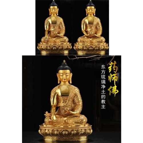 Large 3PCS -Wholesale buddha statue Nepal Tibetan Buddhism Amitabha Amitayus Sakyamuni the Medicine Buddhas Gold-plated statue