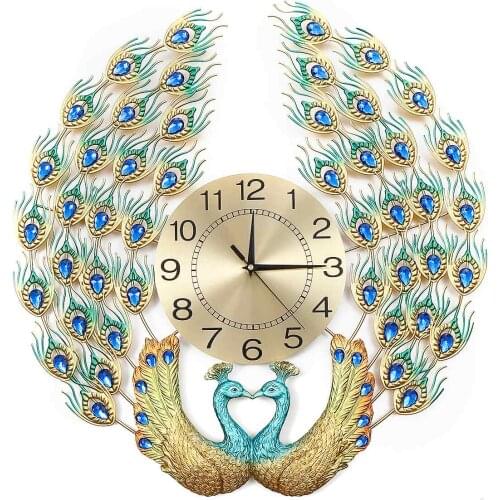 Large 3D Diamond Crystal Quartz Peacock Wall Clocks 60cm European Modern Home Living Room Decor Silent Wall Clock Fast shipping