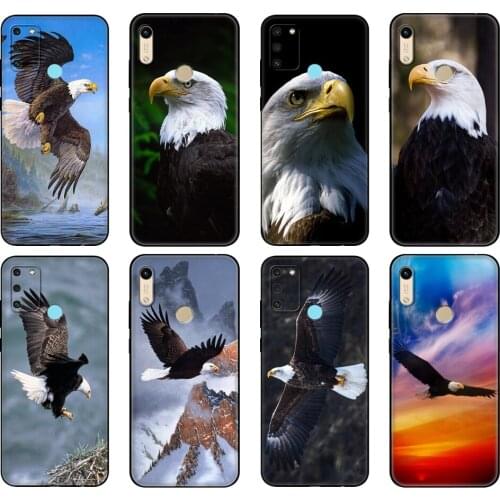 Black tpu Case For Honor 8a Prime 8s 9 10X Lite 9A 9C 9X Premium Pro 9S Case Cover Black Eagle Fly the Sky Colorful Fashionable