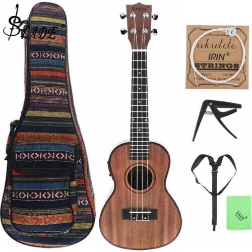 24 Inch Concert Electroacoustic Ukulele Abalone Shell Edge 18 Fret Four Strings Hawaii Guitar Built-in Pickup+Capo+Strap+String